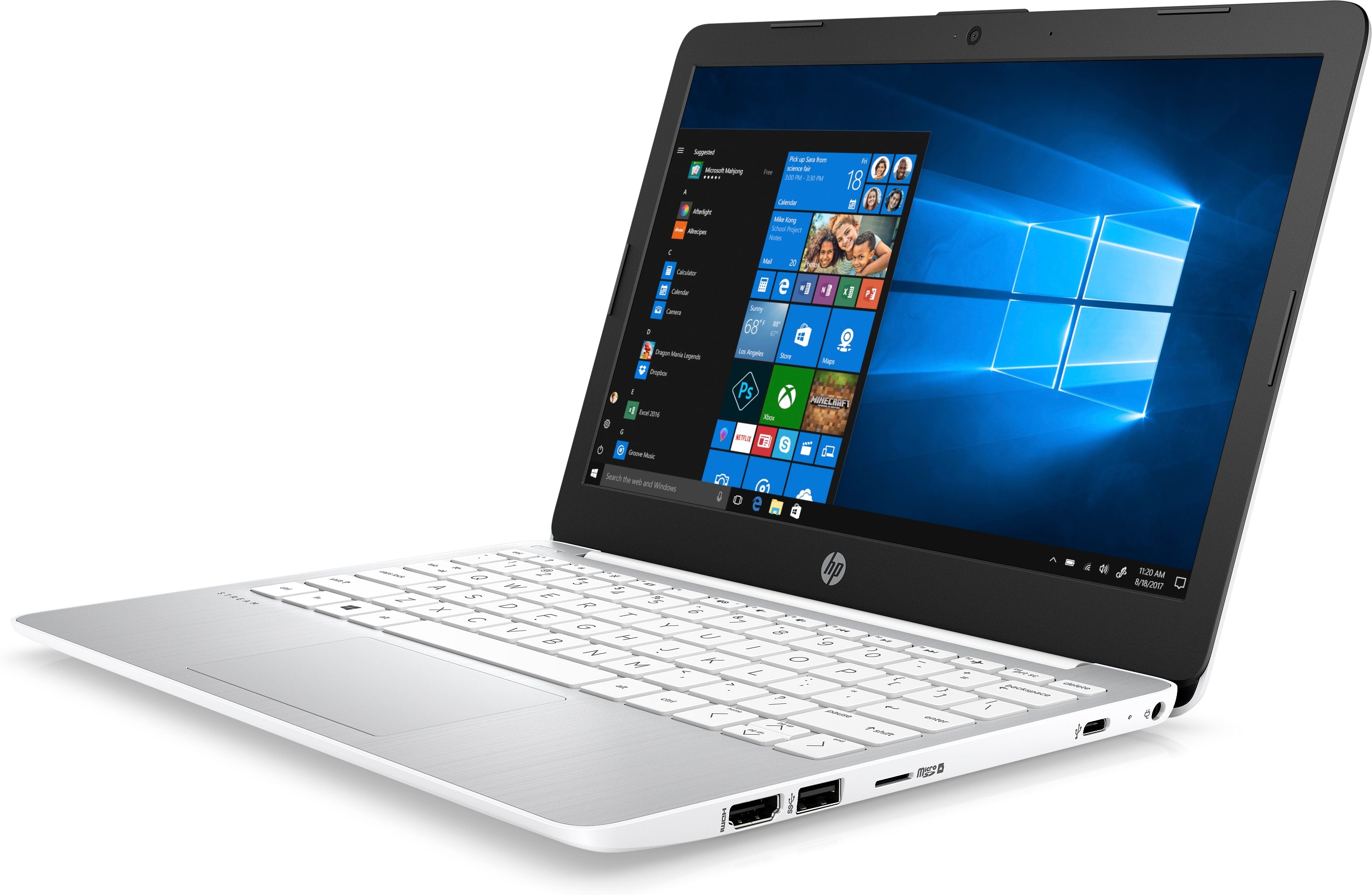 HP Stream 11-ak1020nr 11.6" HD (Non-Touch) Notebook, Intel Atom x5-E8000, 1.04GHz, 4GB RAM, 32GB eMMC, Windows 10 Home in S mode - 6QX58UA#ABA