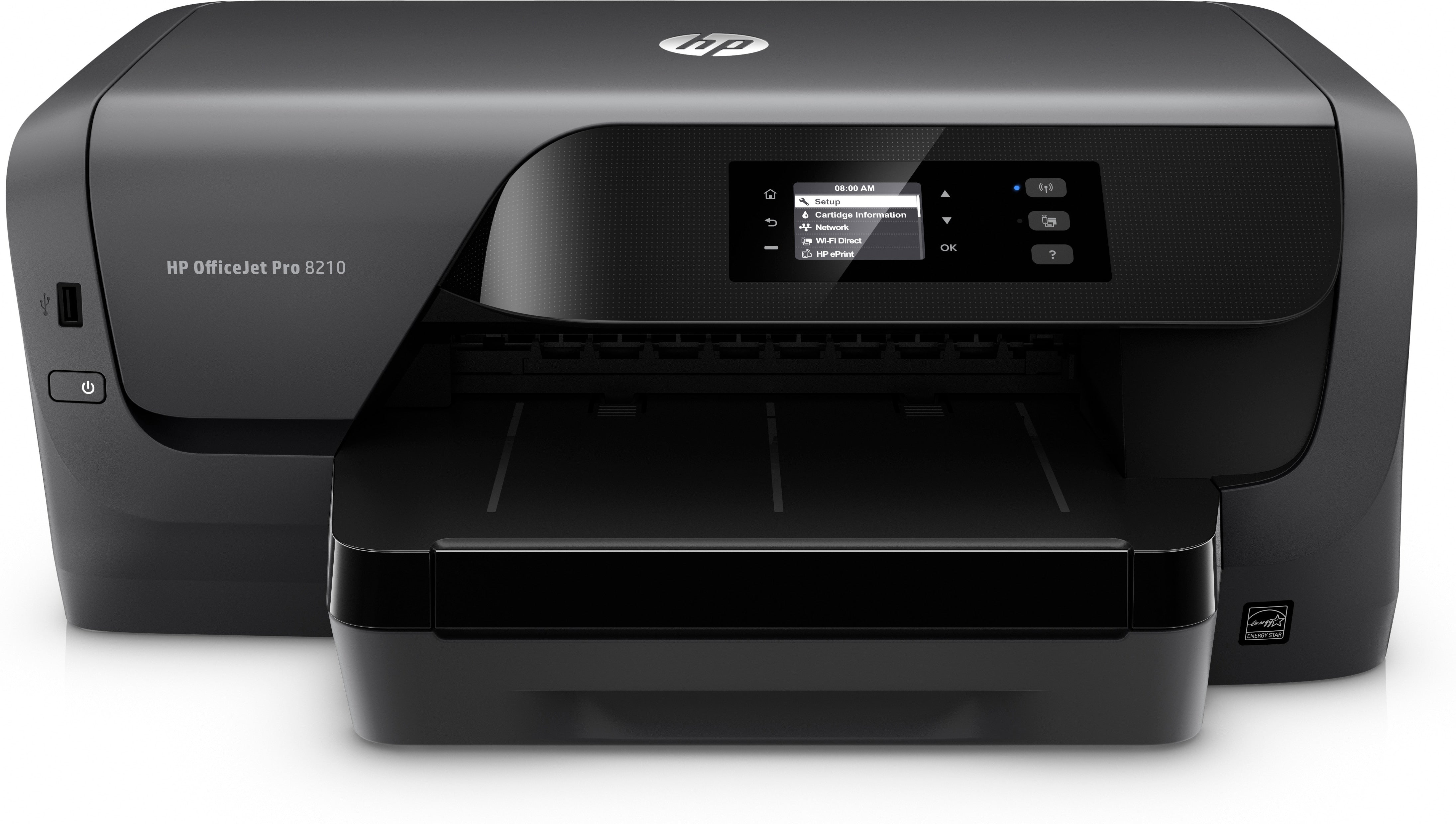 HP OfficeJet Pro 8210 Color Inkjet Printer, 22 ppm Black, 18 ppm Color, 2400 x 1200 dpi, 256 MB Memory, 250-sheet Input, WiFi, Ethernet, Hi-Speed USB 2.0 - D9L64A#B1H