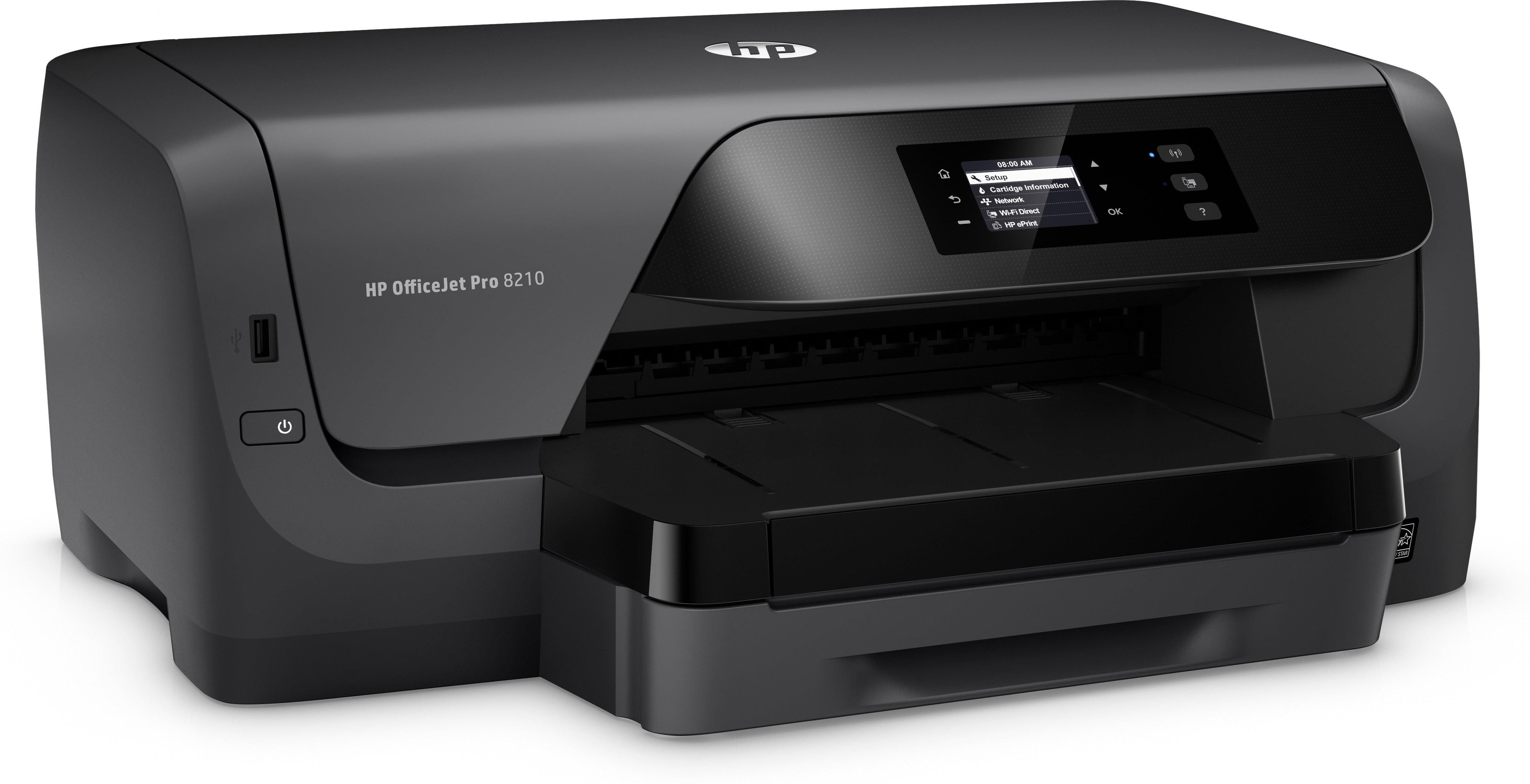 HP OfficeJet Pro 8210 Color Inkjet Printer, 22 ppm Black, 18 ppm Color, 2400 x 1200 dpi, 256 MB Memory, 250-sheet Input, WiFi, Ethernet, Hi-Speed USB 2.0 - D9L64A#B1H
