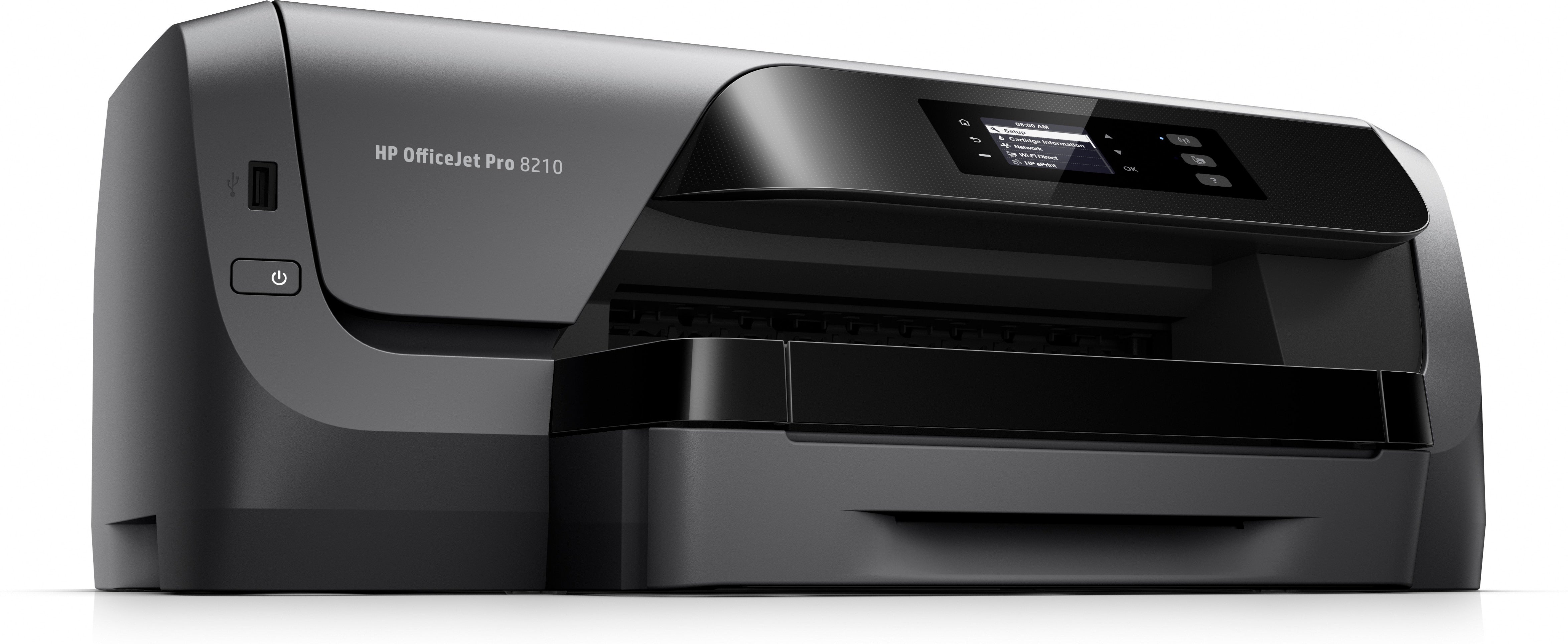 HP OfficeJet Pro 8210 Color Inkjet Printer, 22 ppm Black, 18 ppm Color, 2400 x 1200 dpi, 256 MB Memory, 250-sheet Input, WiFi, Ethernet, Hi-Speed USB 2.0 - D9L64A#B1H