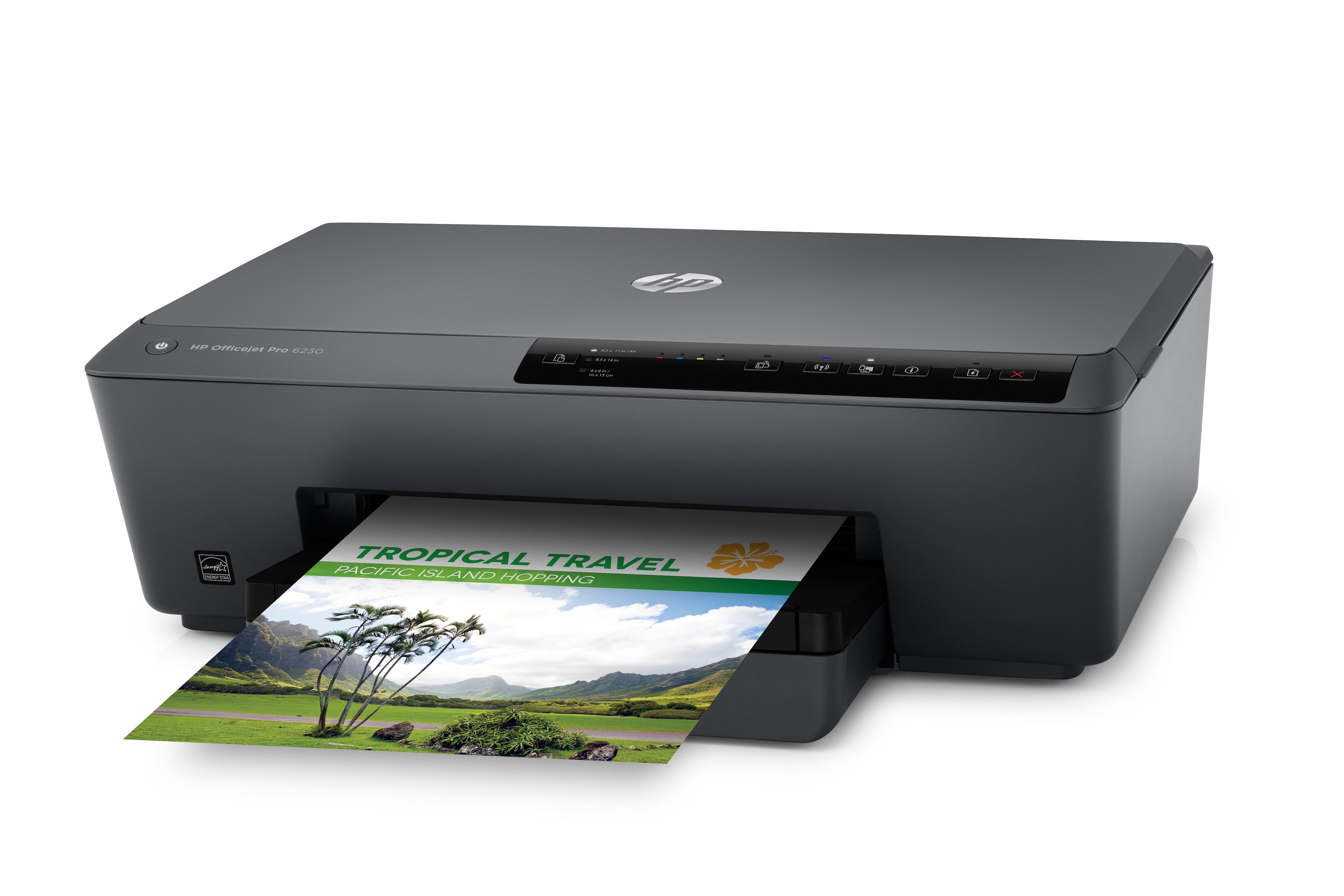 HP OfficeJet Pro 6230 Color Inkjet Printer, 18 ppm Black, 10 ppm Color, 600 x 1200 dpi, 256 MB Memory, 225-sheet Input, WiFi, Ethernet, USB 2.0 - E3E03A#B1H