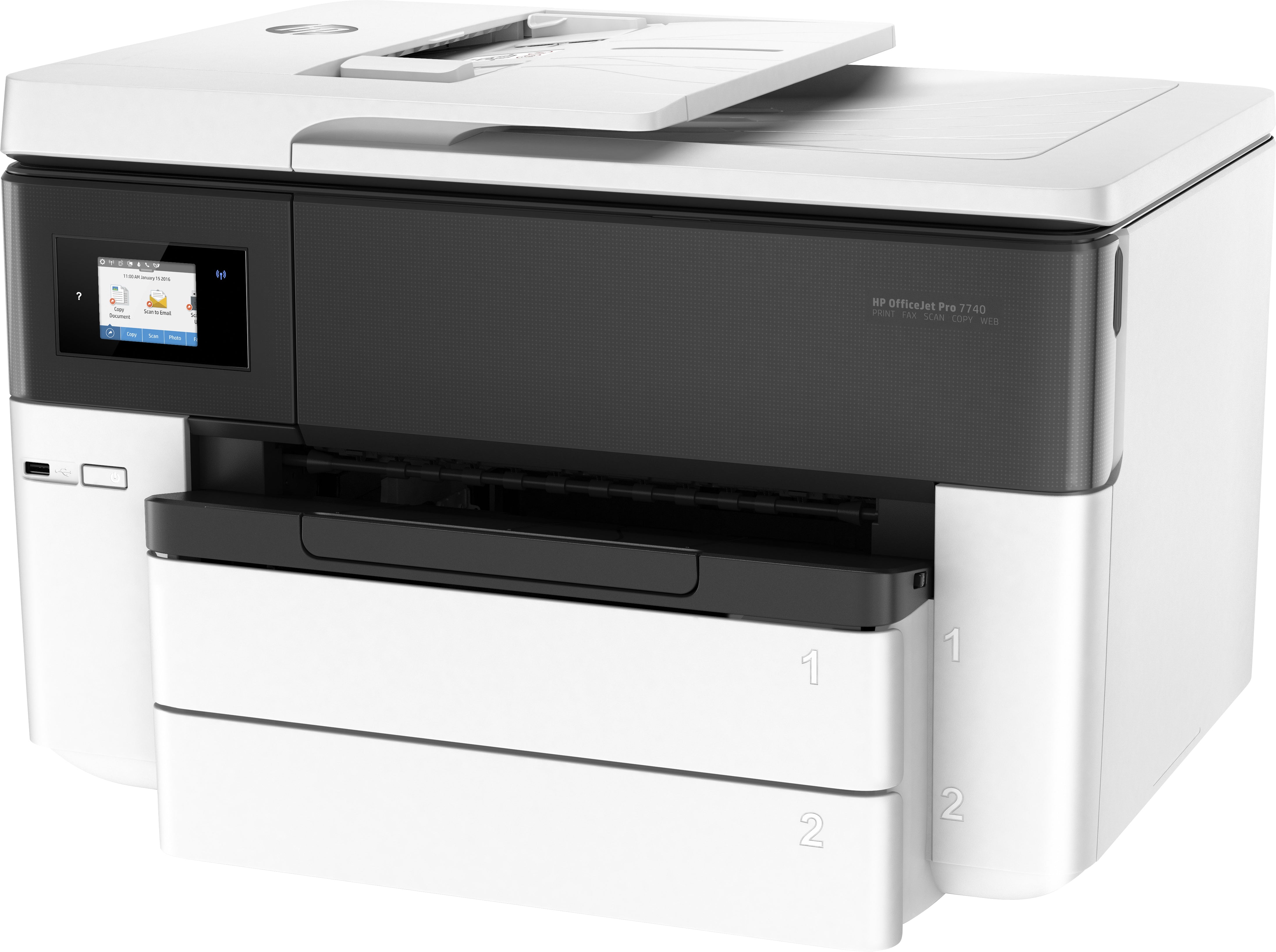 HP OfficeJet Pro 7740 Wide Format All-in-One Color Inkjet Printer, 22/18ppm, 512MB, WiFi, Ethernet, USB - G5J38A#B1H