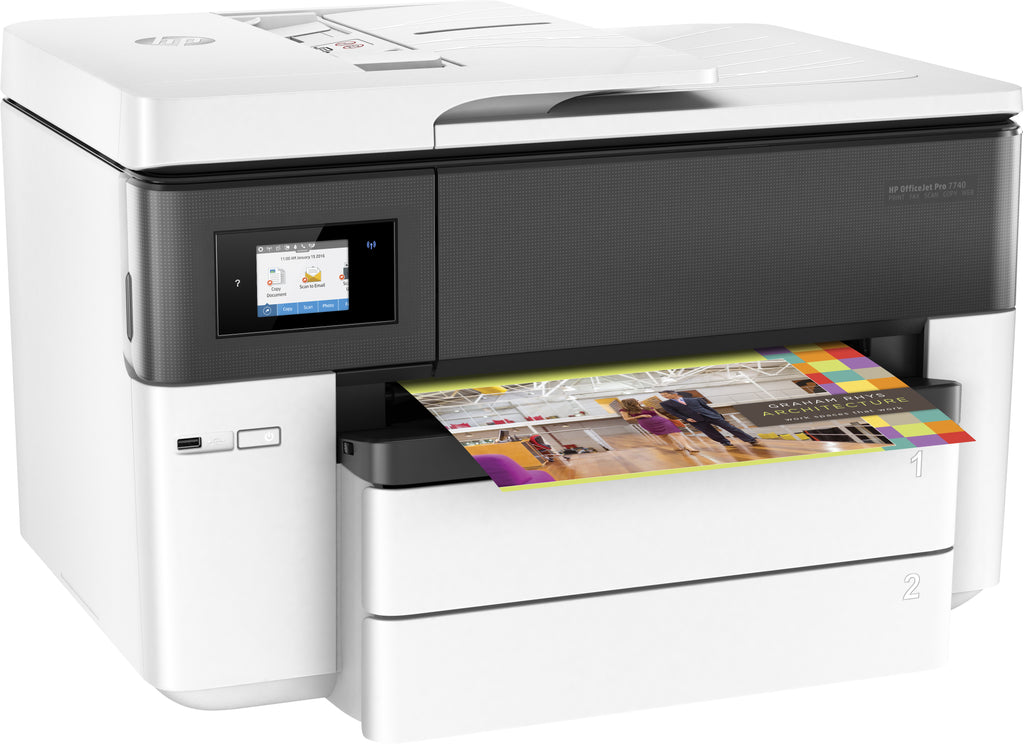 HP OfficeJet Pro 7740 Wide Format All-in-One Color Inkjet Printer, 22/18ppm, 512MB, WiFi, Ethernet, USB - G5J38A#B1H
