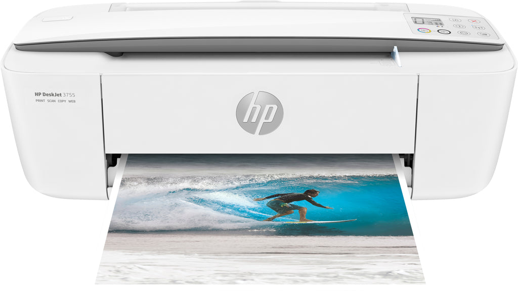 HP DeskJet 3755 All-in-One Color Inkjet Printer, 8 ppm Black, 5.5 ppm Color, 4800 x 1200 dpi, 64 MB Memory, WiFi, High-speed USB 2.0, Duplex Printing, Stone Accent - J9V91A#B1H