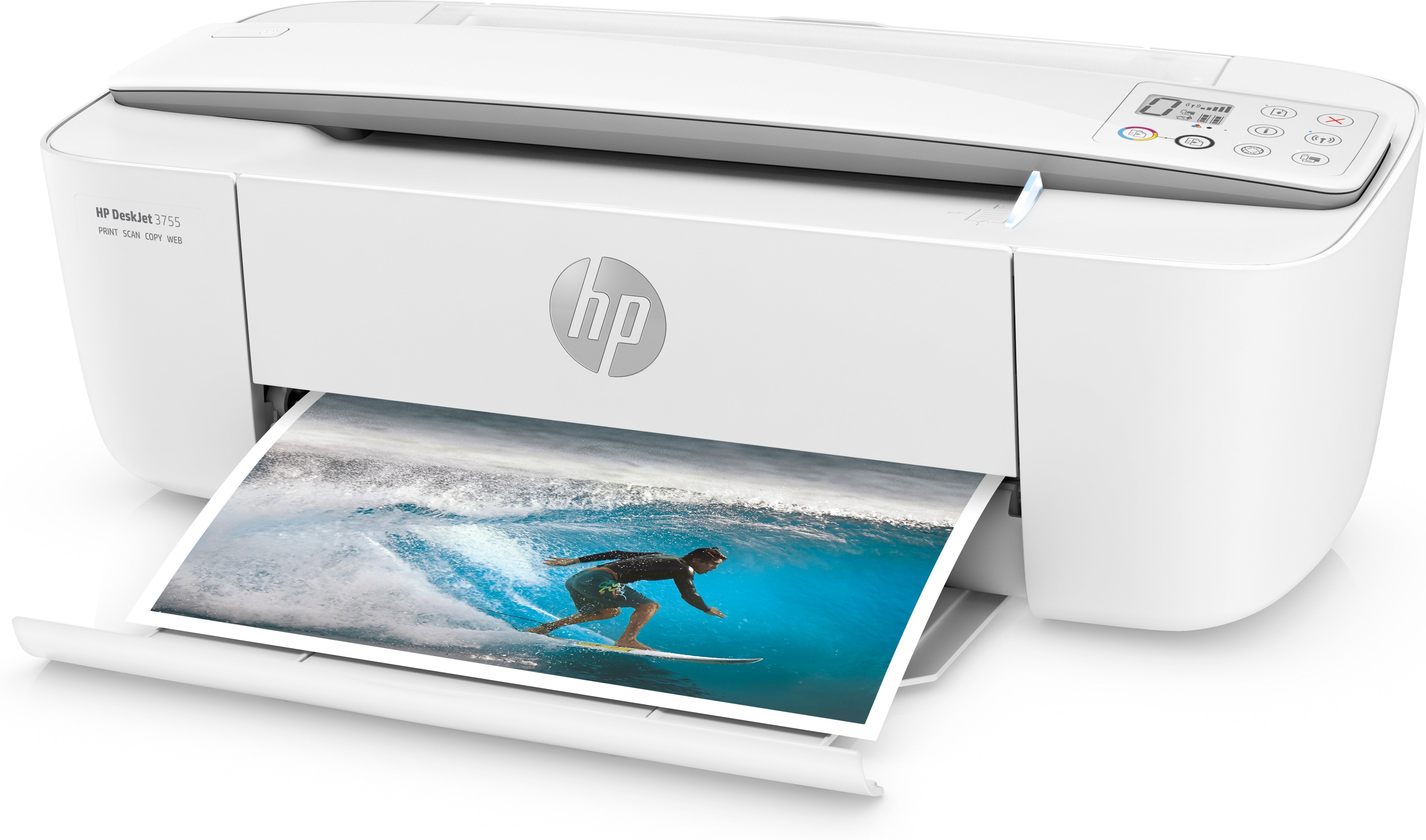 HP DeskJet 3755 All-in-One Color Inkjet Printer, 8 ppm Black, 5.5 ppm Color, 4800 x 1200 dpi, 64 MB Memory, WiFi, High-speed USB 2.0, Duplex Printing, Stone Accent - J9V91A#B1H