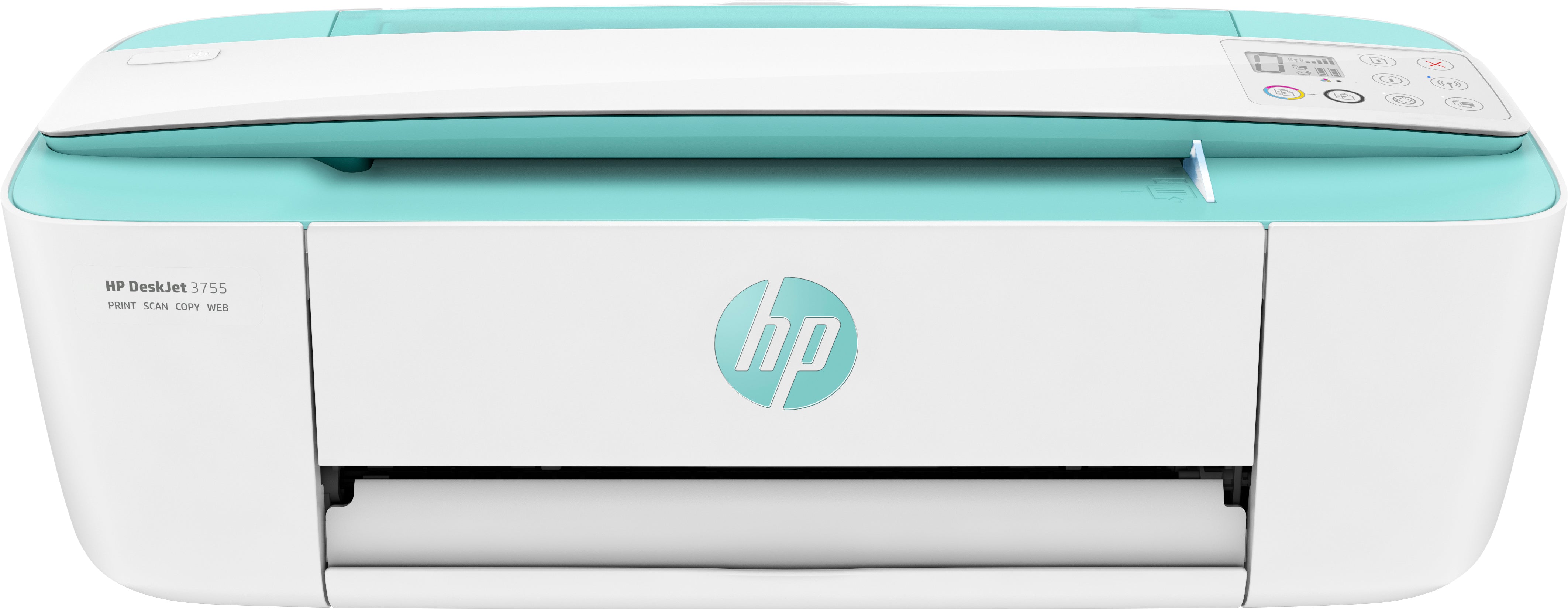 HP DeskJet 3755 All-in-One Color Inkjet Printer, 8 ppm Black, 5.5 ppm Color, 4800 x 1200 dpi, 64 MB Memory, WiFi, High-speed USB 2.0, Duplex Printing, Seagrass Accent - J9V92A#B1H