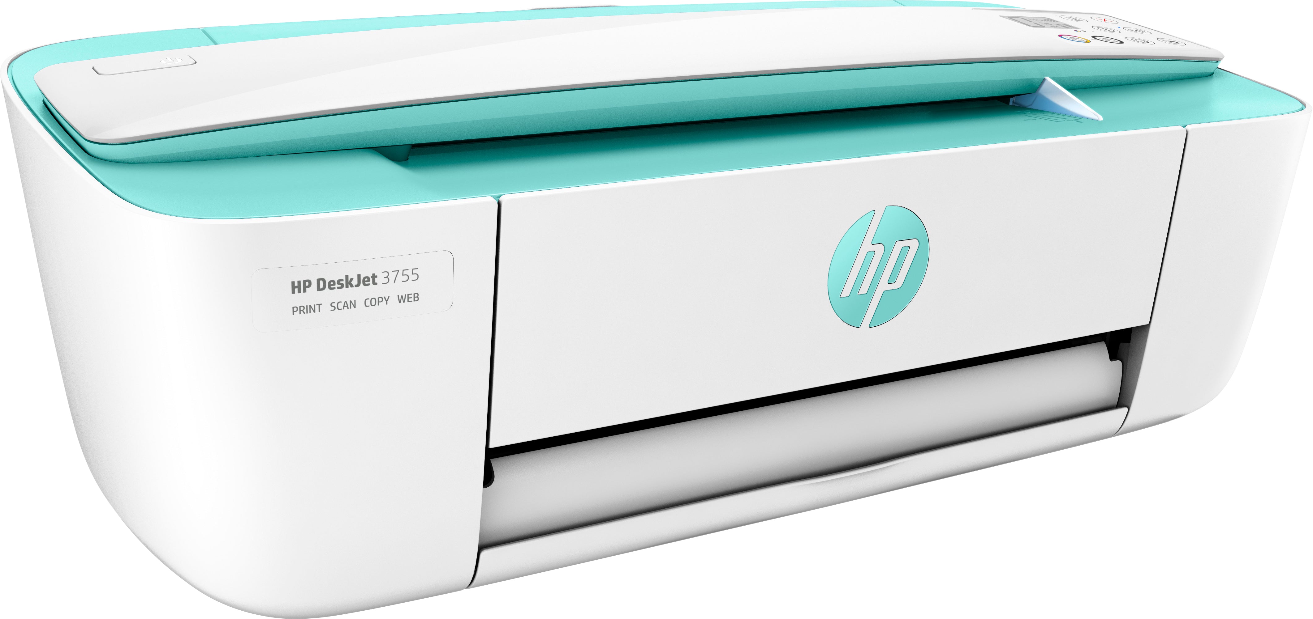 HP DeskJet 3755 All-in-One Color Inkjet Printer, 8 ppm Black, 5.5 ppm Color, 4800 x 1200 dpi, 64 MB Memory, WiFi, High-speed USB 2.0, Duplex Printing, Seagrass Accent - J9V92A#B1H
