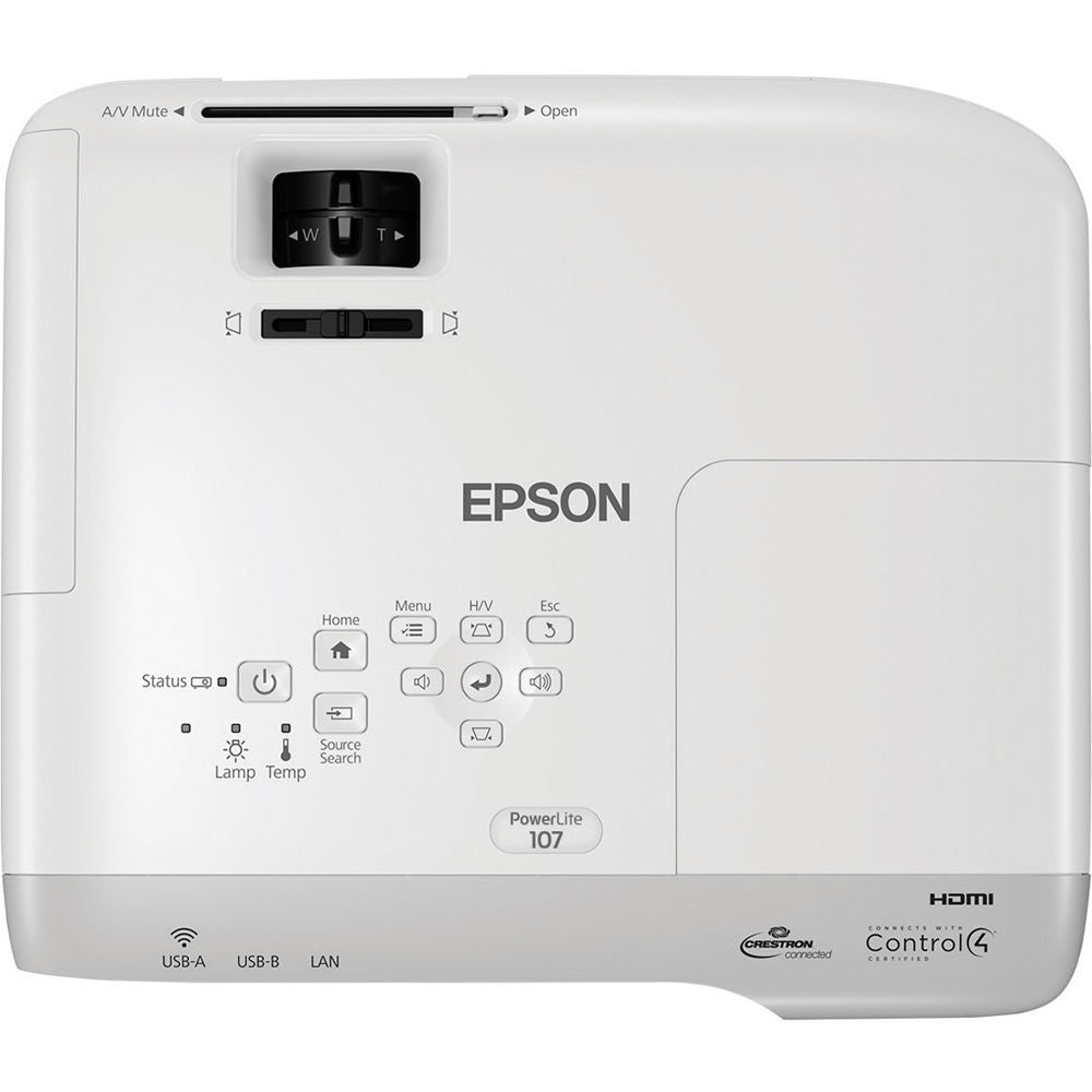 Epson PowerLite 107 Desktop Data Projector, 3LCD XGA (1024x768), 3500 Lumens, 15,000:1, White - V11H859020