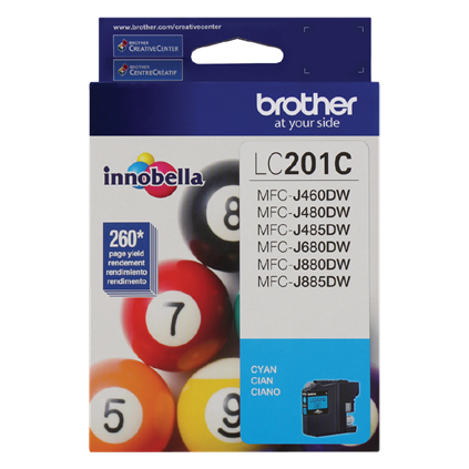 Brother Genuine Standard-Yield Cyan Ink Cartridge, 260 Pages - LC201C