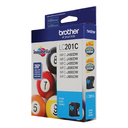 Brother Genuine Standard-Yield Cyan Ink Cartridge, 260 Pages - LC201C