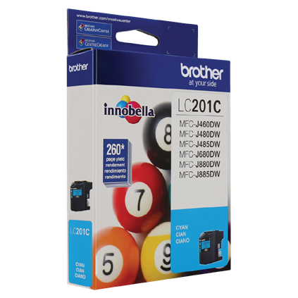 Brother Genuine Standard-Yield Cyan Ink Cartridge, 260 Pages - LC201C