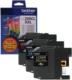 Brother Genuine LC205CL Super High-Yield 3-pack Color Ink Cartridges, C/M/Y, 1200 Pages - LC2053PKS