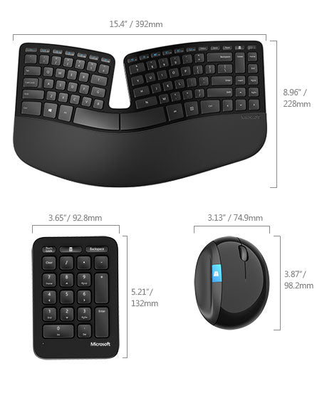 Microsoft Sculpt Ergonomic Desktop Wireless Keyboard and Mouse, 2.4GHz RF, USB - L5V-00001
