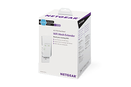Netgear AC1750 Dual-band WiFi Mesh Extender, 1.7Gbps, Wall-plug, Internal Antenna - EX6250-100NAS