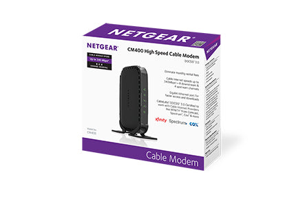 Netgear CM400 DOCSIS 3.0 Cable Modem, 8x4 Channel Bonding, High-speed Cable Modem, 343Mbps Download Speed, 122Mbps Upload Speed, Black - CM400-100NAS