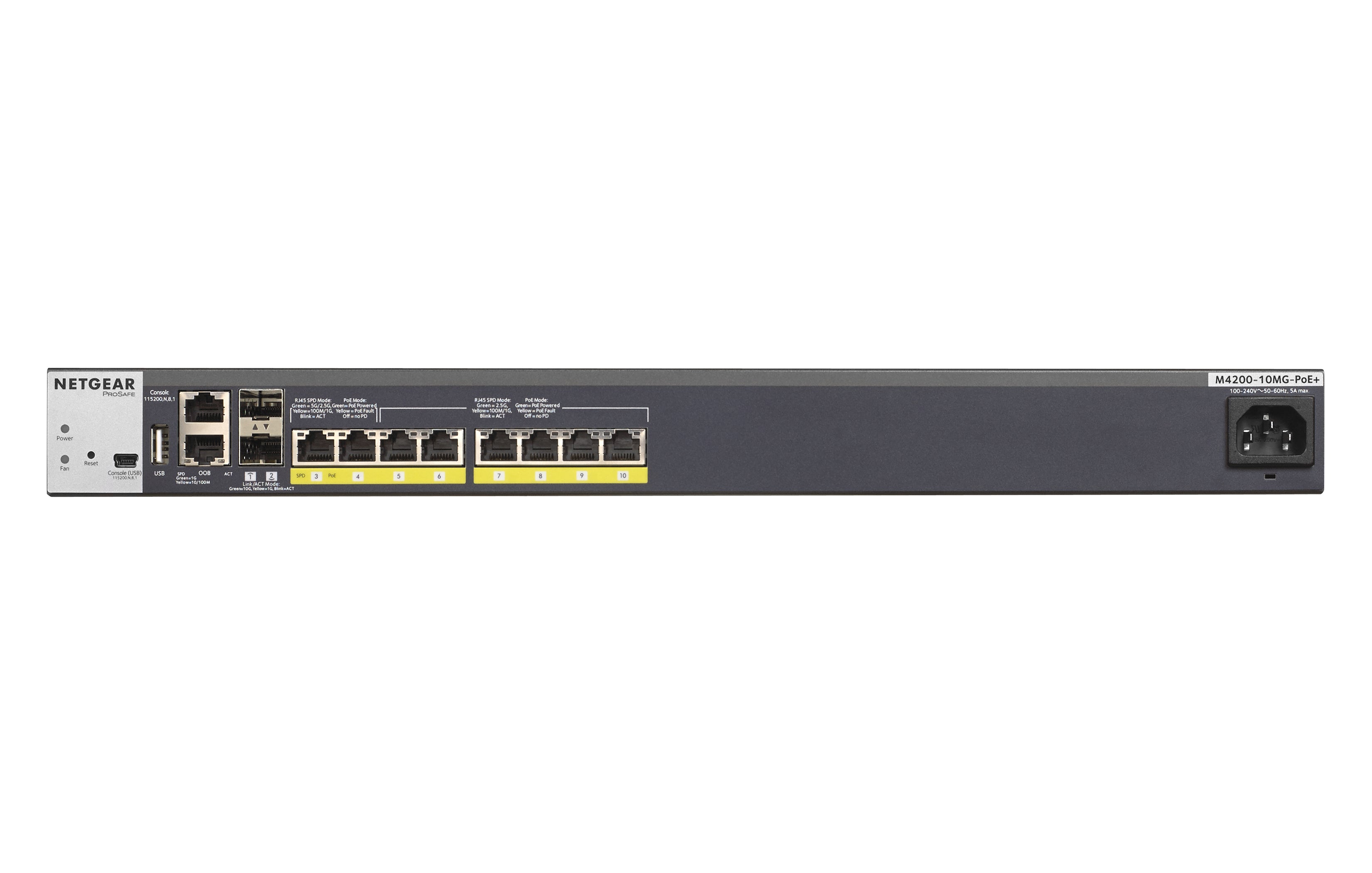 Netgear ProSafe M4200-10MG-PoE+ Managed Switch, 8 1G RJ-45 + 2 SFP+ Ports, Pole-/Rack-/Wall-mountable - GSM4210P-100NES