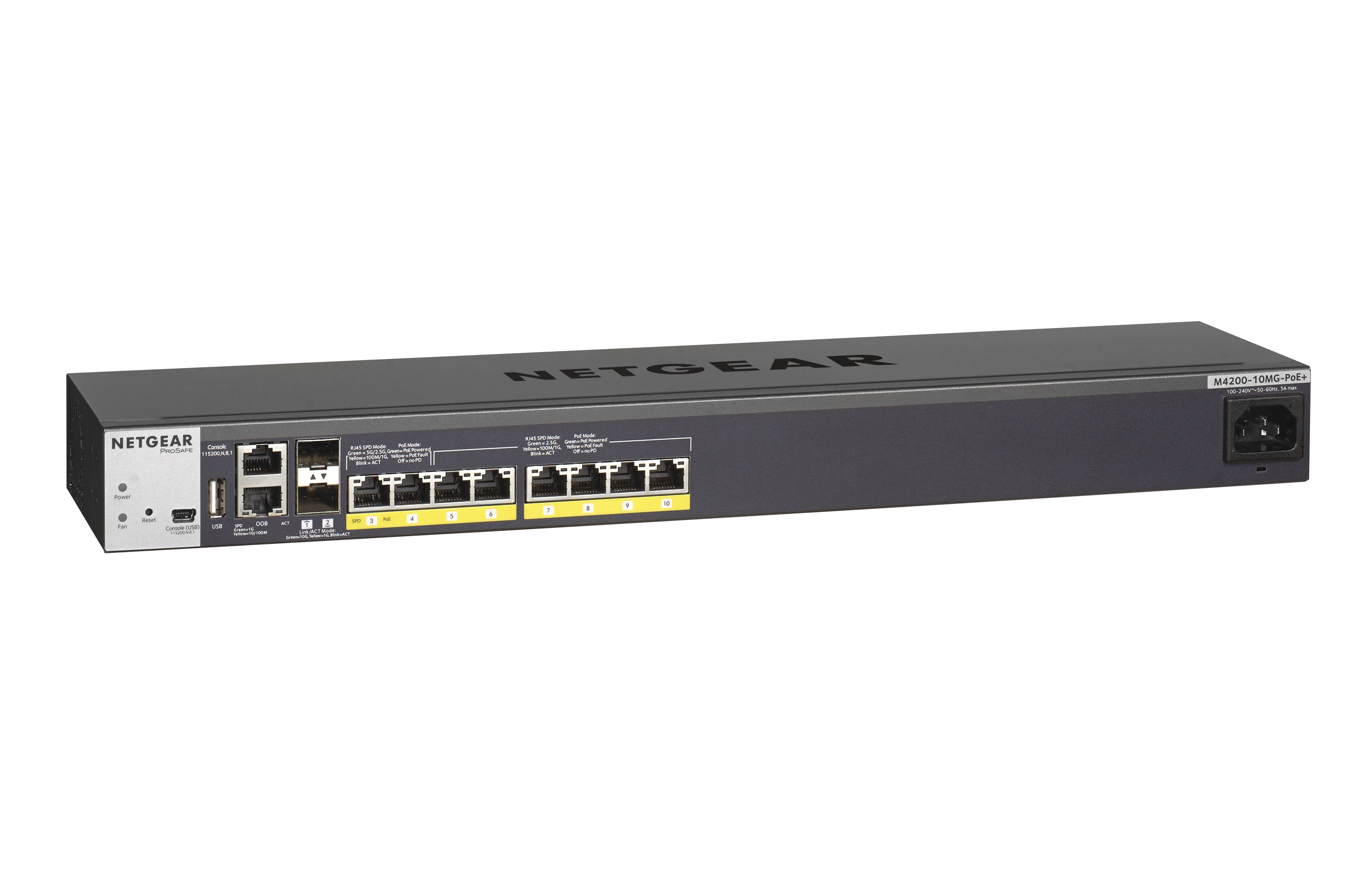 Netgear ProSafe M4200-10MG-PoE+ Managed Switch, 8 1G RJ-45 + 2 SFP+ Ports, Pole-/Rack-/Wall-mountable - GSM4210P-100NES