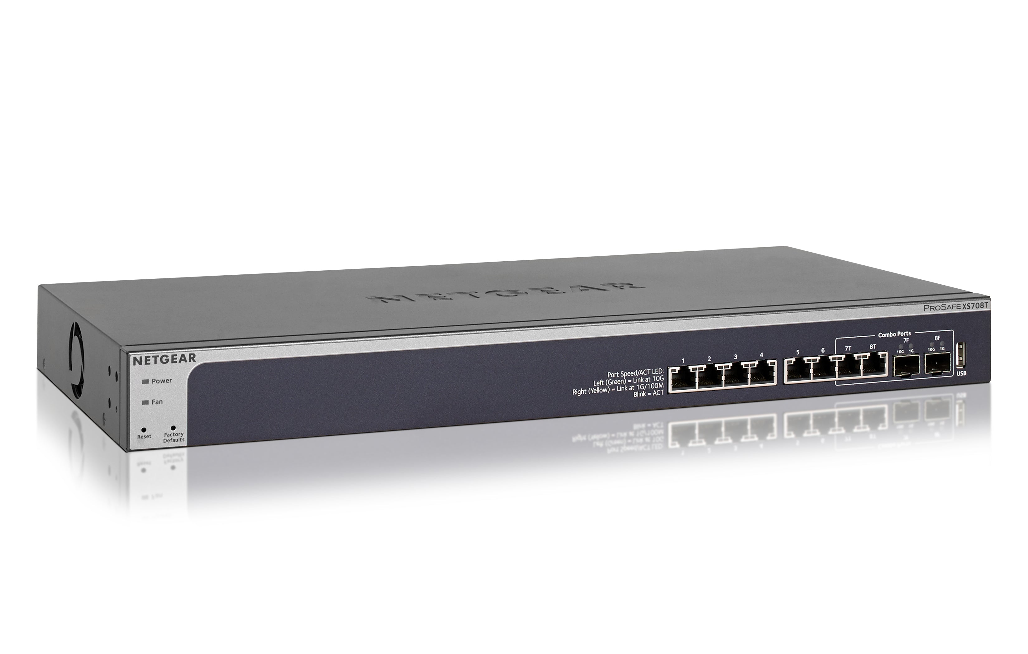 Netgear Prosafe 8-port 10 Gigabit Smart Managed Switch, 2 SFP+ Fiber Ports, Rack-mountable - XS708T-100NES