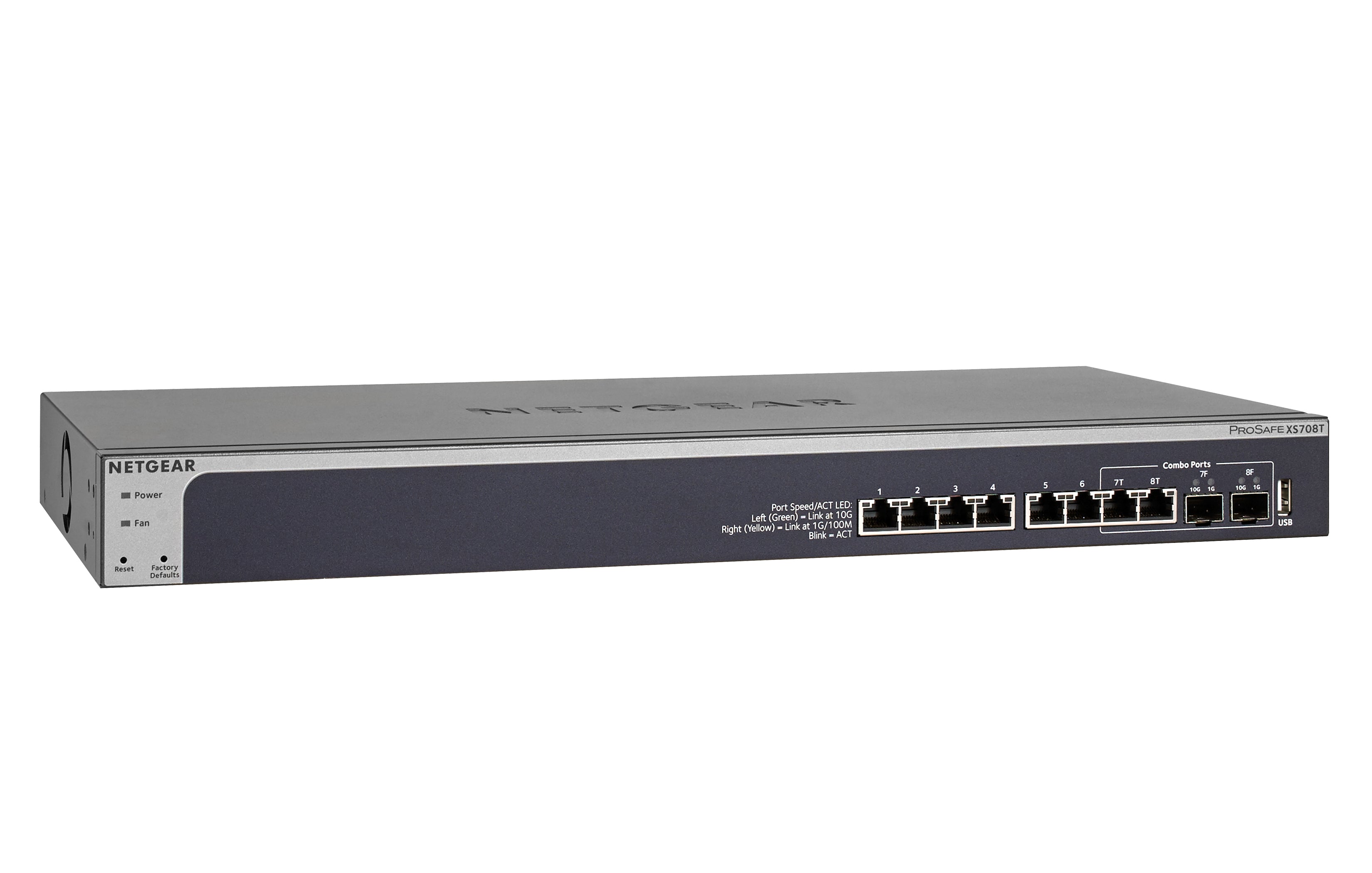 Netgear Prosafe 8-port 10 Gigabit Smart Managed Switch, 2 SFP+ Fiber Ports, Rack-mountable - XS708T-100NES