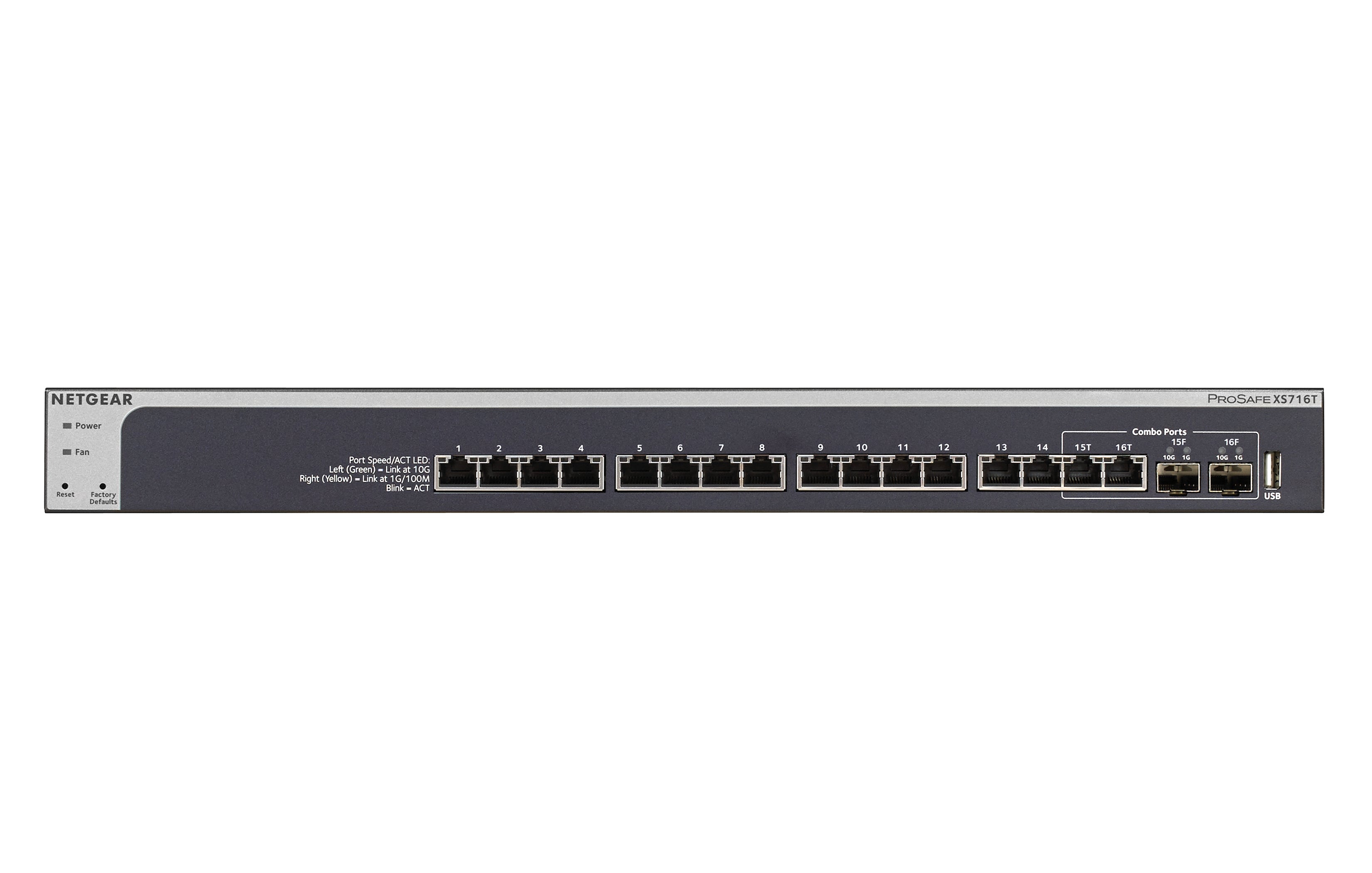 Netgear ProSafe 16-port 10-Gigabit Smart Managed Switch, 2 SFP+ 1000/10GBASE-X fiber Ports, Rack-mountable - XS716T-100NES