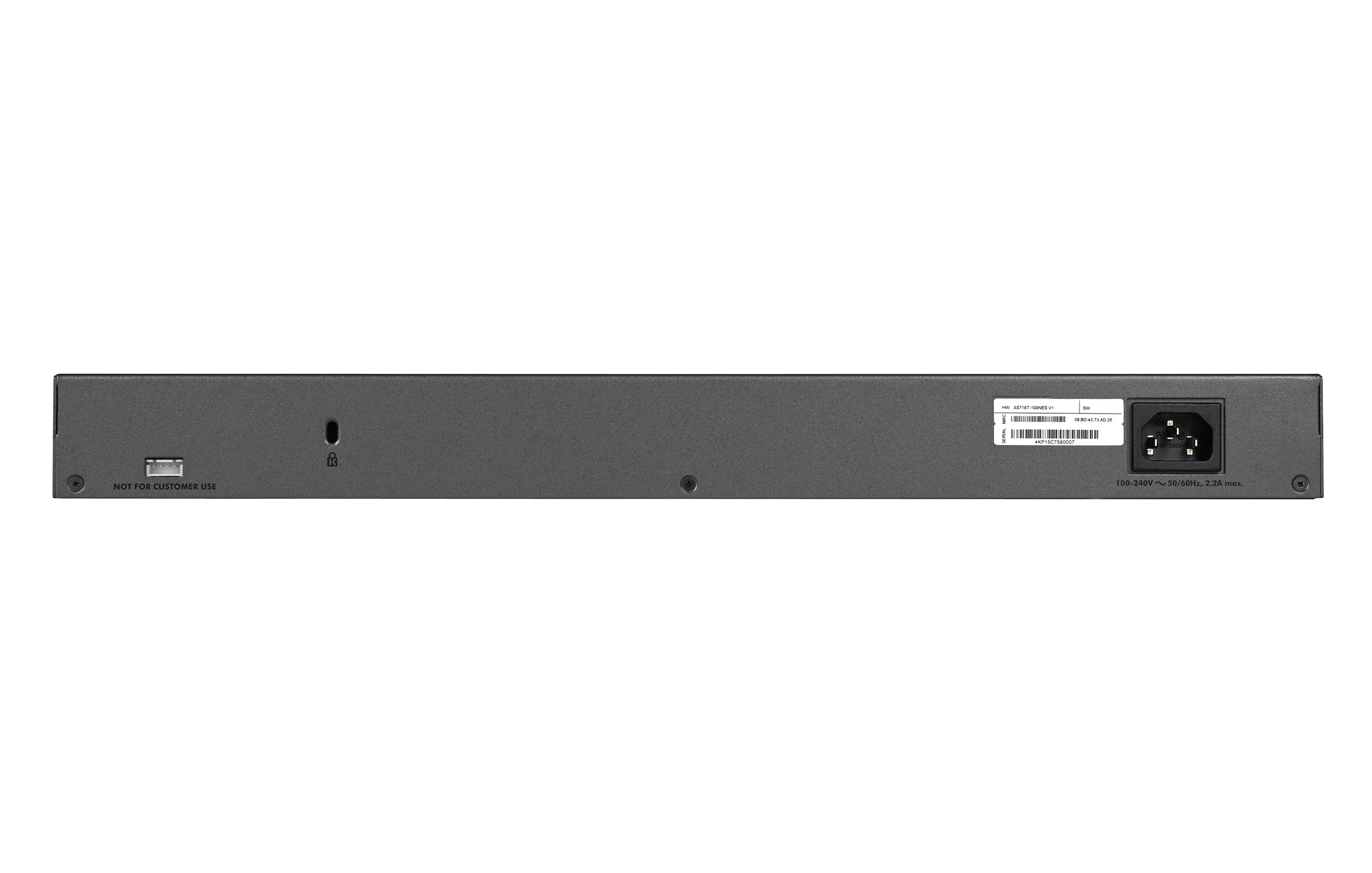 Netgear ProSafe 16-port 10-Gigabit Smart Managed Switch, 2 SFP+ 1000/10GBASE-X fiber Ports, Rack-mountable - XS716T-100NES