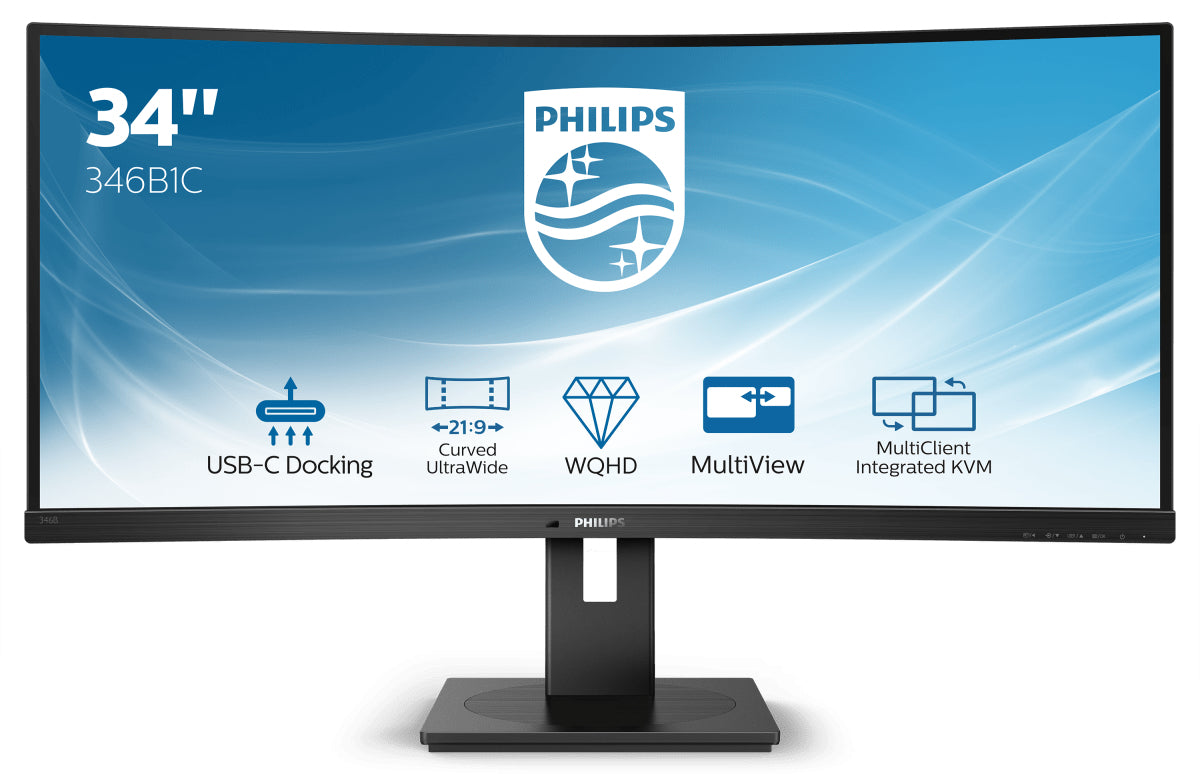 Philips 346B1C 34" WQHD Curved WLED Monitor, 21:9, 4MS, 80M:1-Contrast - 346B1C