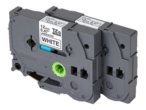 Brother TZE Laminated Tape Value Pack, Black on White Tape for P-Touch Labelers, 2 Pack - TZE2312PK