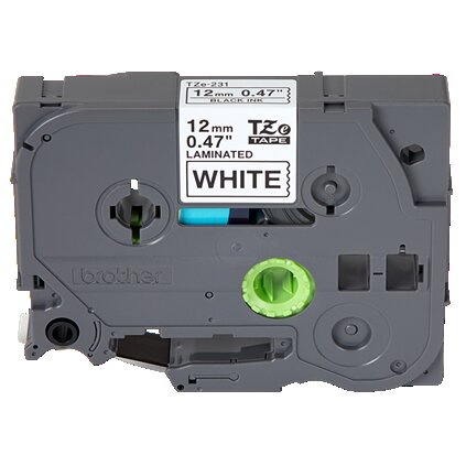 Brother TZe Laminated Tape Cartridge, Black on White Tape for P-Touch Labelers, Rectangle - TZE-231