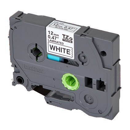 Brother TZe Laminated Tape Cartridge, Black on White Tape for P-Touch Labelers, Rectangle - TZE-231