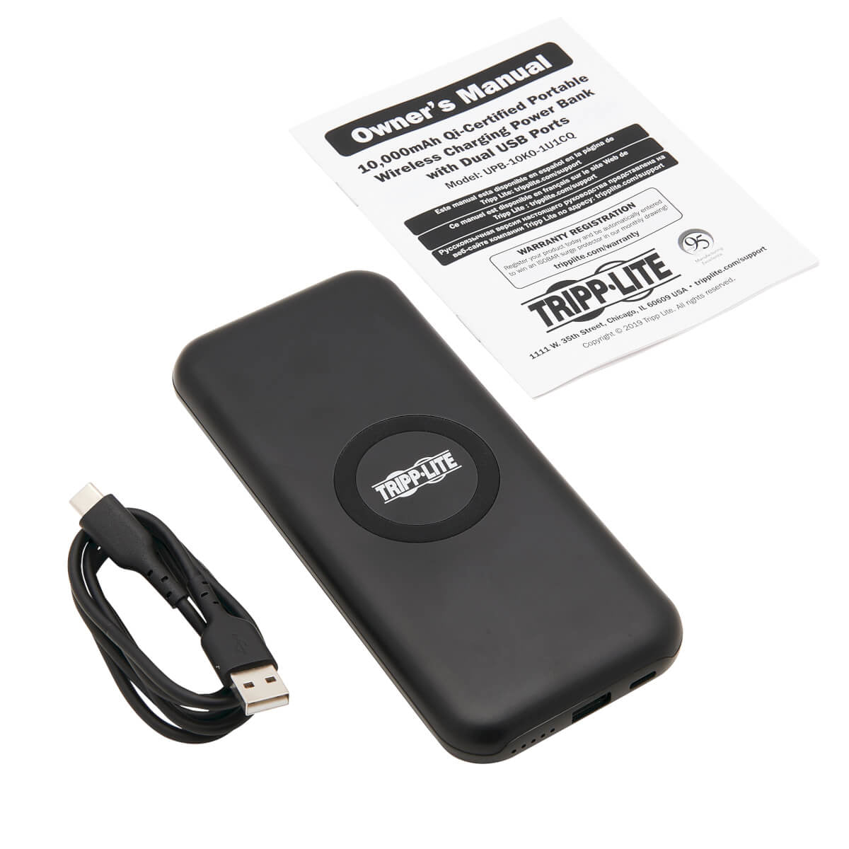 Tripp Lite Portable Wireless Charging Power Bank, Li-Ion (10000 mAh) - UPB-10K0-1U1CQ