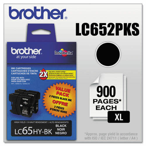 Brother Innobella High Yield 2-Pack Black Ink Cartridges, 1800 Pages - LC652PKS