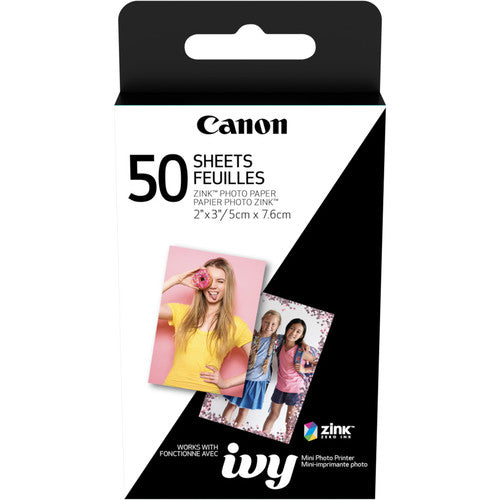 Canon ZINK Zero Ink Print Photo Paper, Glossy, 2 x 3", 50 Sheets - 3215C001