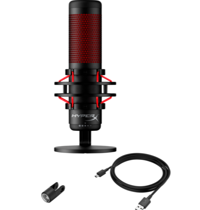HP HyperX QuadCast USB Microphone, Red Lighting, 3.5mm, Bidirectional, Black-Red - 4P5P6AA