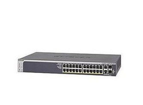 Netgear ProSafe S3300-28X-PoE+ 28-Port Gigabit Stackable Smart Switch, 24 GE ports, 4 10G ports, PoE+, Full duplex, Rack Mounting - GS728TXP-100NES