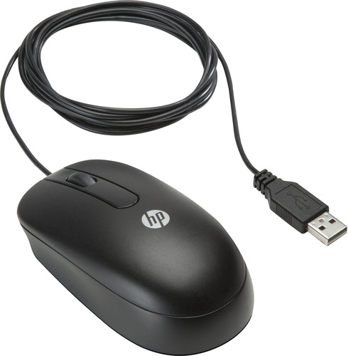 HP USB Optical Mouse, 800 dpi, 2 Primary Buttons, Clickable Scroll Wheel, Black - QY777AT