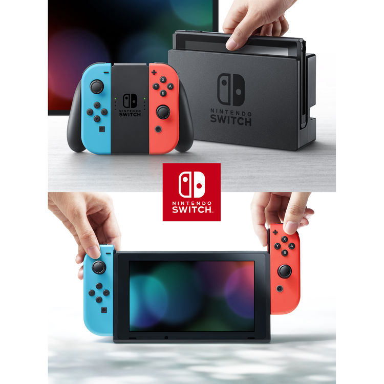 Nintendo Switch with Neon Blue and Neon Red Controllers HACSKABAA