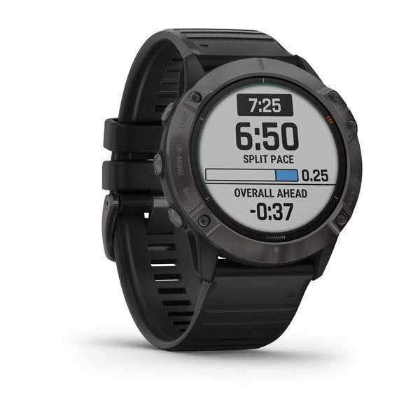 Garmin Fēnix 6X Pro Solar Edition GPS Smartwatch, 51mm, Round, Titanium Carbon Gray with Black Band - 010-02157-20