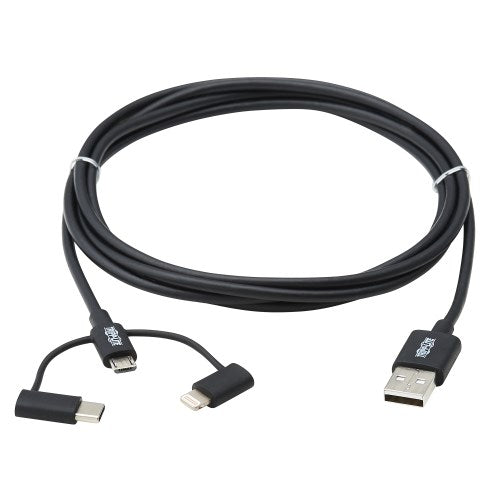 Tripp Lite Universal USB-A to Lightning, USB Micro-B and USB-C Sync/Charge Cable - M101-006-LMC-BK