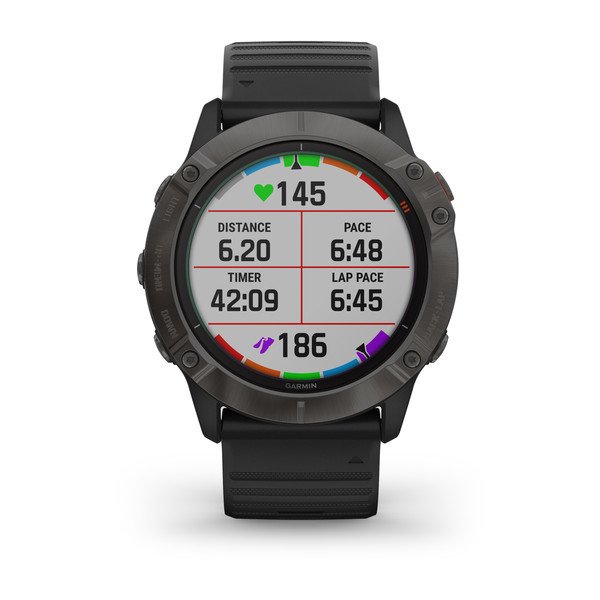 Garmin Fēnix 6X Pro Solar Edition GPS Smartwatch, 51mm, Round, Titanium Carbon Gray with Black Band - 010-02157-20