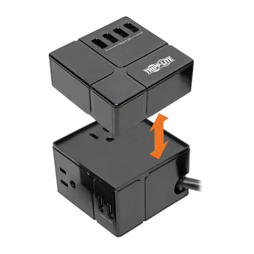 Tripp Lite 3-Outlet Power Cube Surge Protector, 6 USB-A Ports, 1800 VA, 540 Joules, 120V - TLP366CUBEUSBB